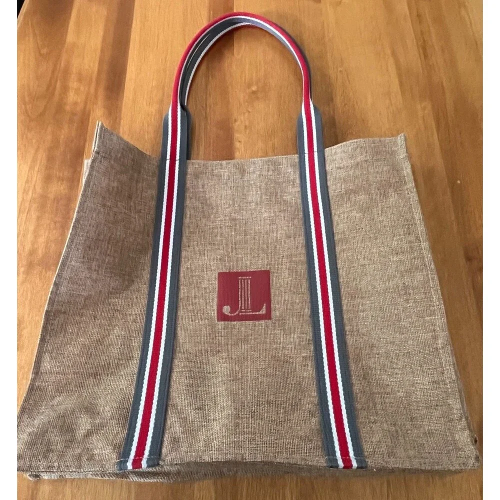 Apple & Bee for Junior League Jute Tote Market Bag Shopper Striped Double Handle